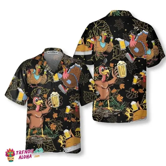 Drunk Turkey Thanksgiving Hawaiian Shirt Funny Thanksgiving Gobble Shirt