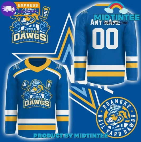 Discover Personalized Roan.oke Ra.il Ya.rd New Logo 2025 Blue Hockey Jersey