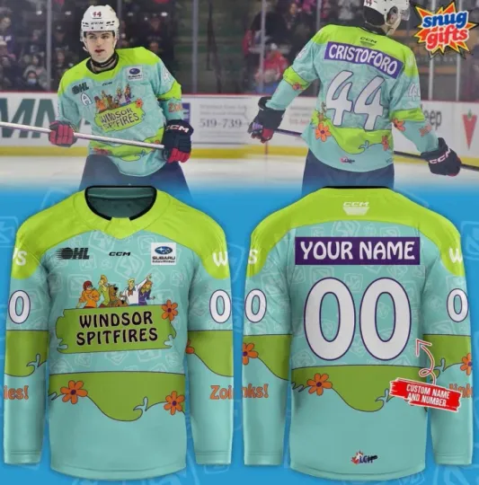 Personalized Scooby-Doo x Windsor Spitfires Hockey Jersey Gift For Christmas