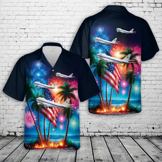 USAF Nightwatch Doomsday Boeing E 4B 4th Of July Hawaiian Shirt