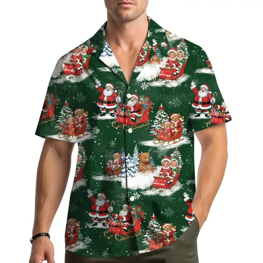 Discover Santa Sleigh Ride Hawaiian Shirt Men Women Youth Christmas Tree Teddy Bear Aloha