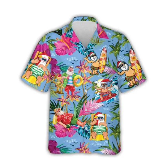 Discover Tropical Santa Beach Hawaiian Shirt Funny Christmas Aloha Shirt Festive Holiday