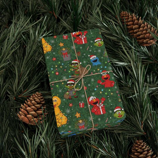 Sesame Street Characters Christmas Wrapping Paper | Holiday Pattern Roll