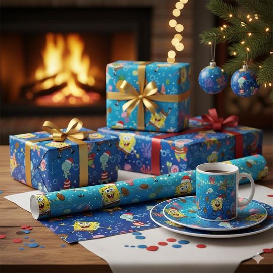 Discover Spongebob Squarepants Holiday Wrapping paper: Available in 3 sizes