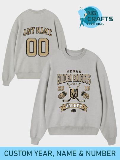 Discover Personalized Vegas Hockey Unisex Sweatshirt, Vegas Golden Knights shirt, Vegas Hockey shirt, Custom Hockey Shirt, Hockey Number Shirt