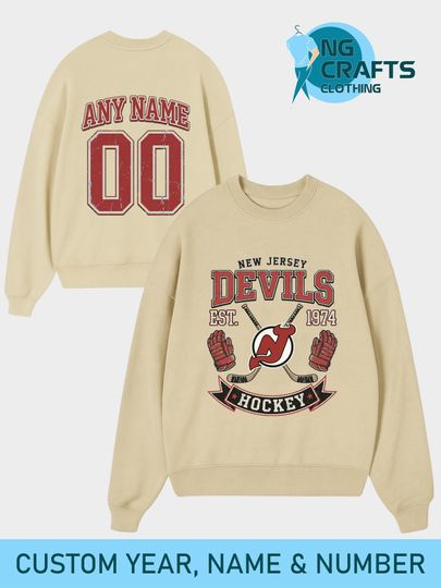 Discover Personalized New Jersey Hockey Unisex Sweatshirt, New Jersey Devils shirt, New Jersey Hockey shirt, Custom Hockey Shirt, Hockey Number Shirt
