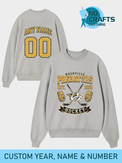 Discover Personalized Nashville Hockey Unisex Sweatshirt, Nashville Predators shirt, Nashville Hockey shirt, Custom Hockey Shirt, Hockey Number Shirt