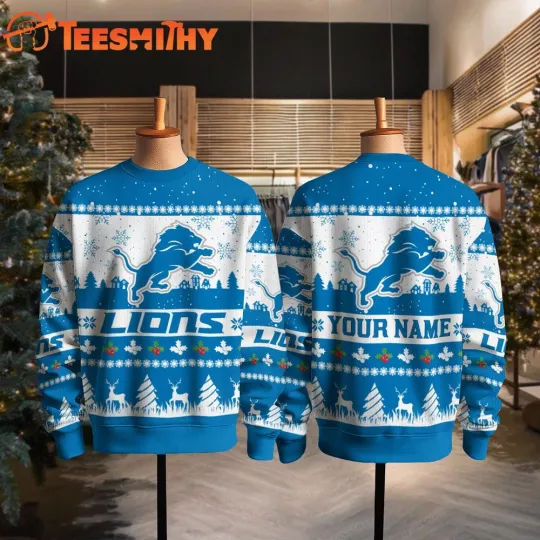 CUSTOM Detroit Lion football Snow Ugly Christmas Sweater