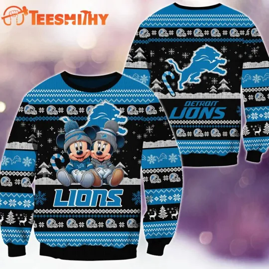 Discover Detroit Lion football Mickey Minnie Ugly Christmas Sweater S-5XL