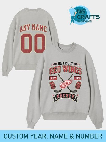 Vintage Detroit Hockey Unisex Sweatshirt, Detroit Red Wings shirt, Detroit Hockey shirt, Custom Hockey Shirt, Hockey Number Shirt
