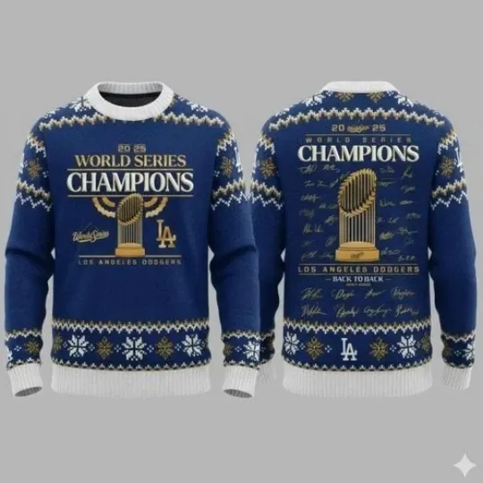 Discover Dodgers Back To Back World Series 2025 Ugly Christmas Sweater