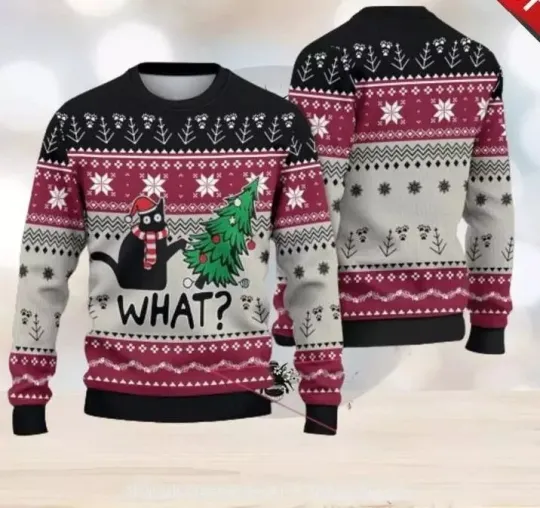 Discover Black Cat What Christmas Ugly Christmas Sweater 3D GLC054029