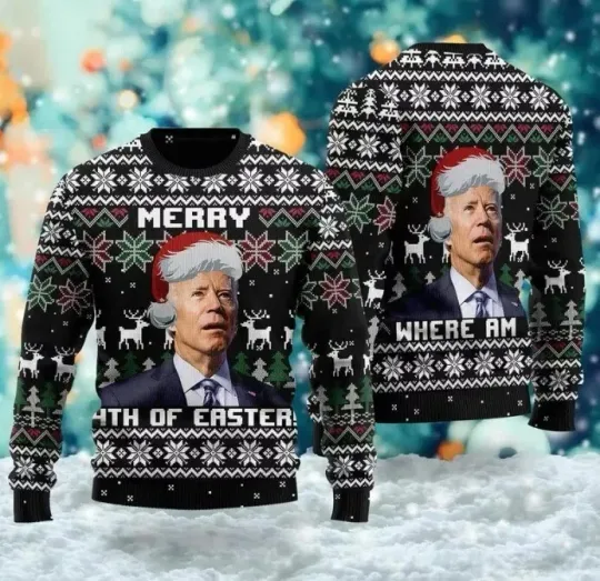 Merry Of Easter 3D Biden President Santa Ugly Christmas Sweater 3D