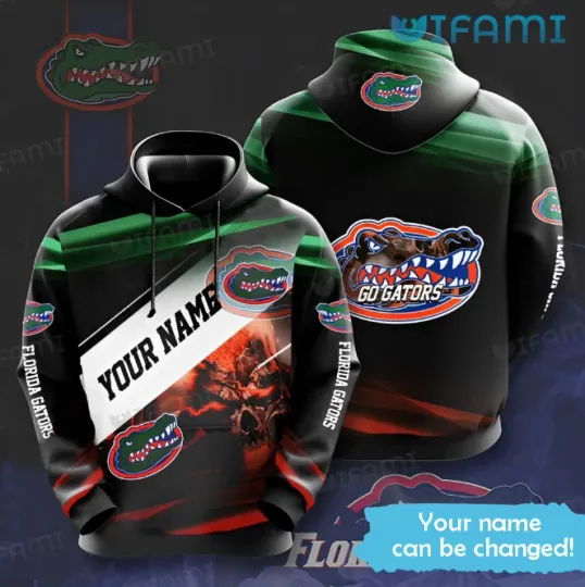 Florida Gators Hoodie 3D Custom Name Skull Color Block Gators Gift