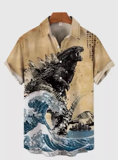 Japanese Classic Movie god zilla Art 3D Hawaiian Shirt, Summer Vacatio