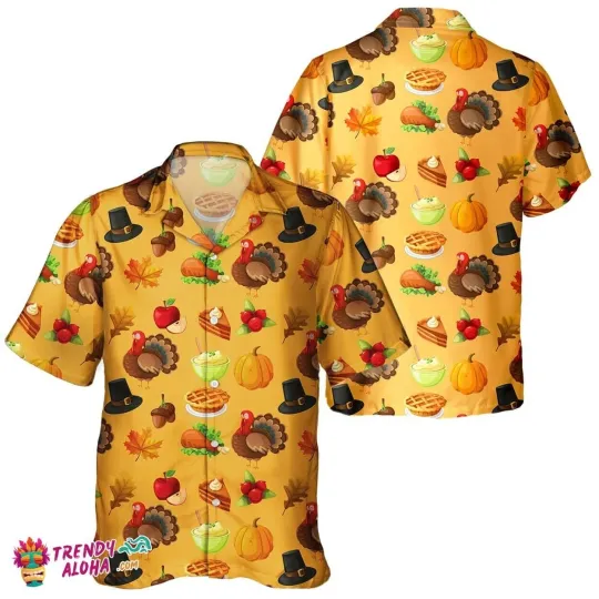 Discover Thanksgiving Day Pumpkin Leaves Turkey Hawaiian Shirt