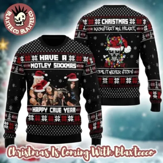 Discover Motley-Crue Have A Motley Sixxmas Happy Crue Year Santa Hats Ugly Xmas Sweater
