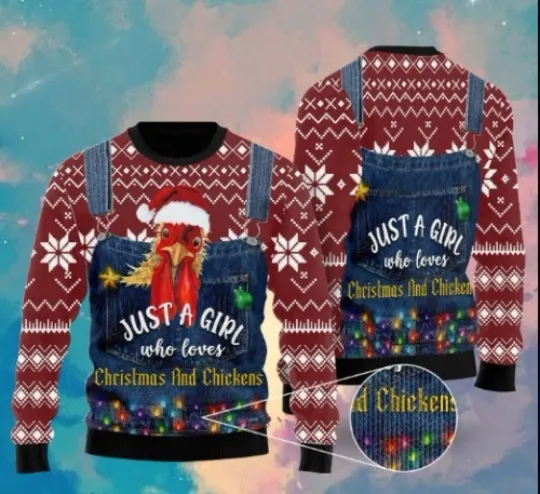Discover Just A Girl Who Loves Christmas And Chickens Ugly Christmas Sweater 3D GLC054745