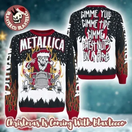 Discover Metallicaa Skeleton Santa Gimme Yule Chest Nuts On A Fire Ugly Xmas Sweater
