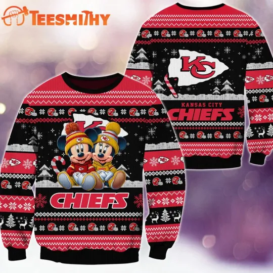 Discover KansasCity Chief football Mic key Minnie Ugly Christmas Sweater S-5XL