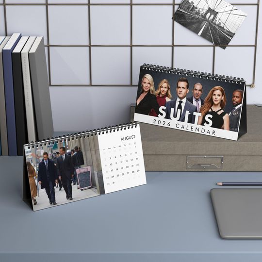 Discover Suits Desktop Calendar (2026 grid), 2026 Desktop Calendar with Suits, Celebrity Calendar, Actor Gift, TV Show Fan Merch