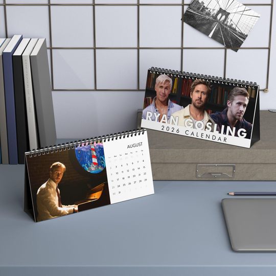 Discover Ryan Gosling Desktop Calendar (2026 grid), 2026 Desktop Calendar with Ryan Gosling, Celebrity Calendar, Actor Gift