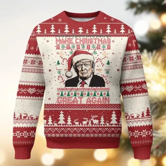 BG Donald Trump Ugly Christmas Sweater, Make Christmas Great Again Sweater S-5XL