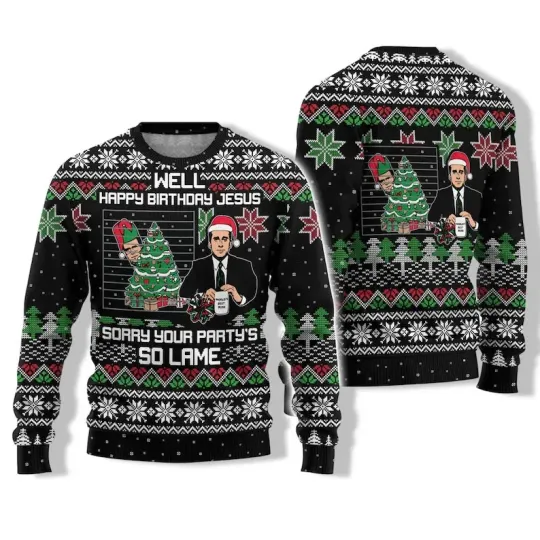 Discover BG The Office Happy Birthday Jesus Ugly Sweater, Michael Scott Christmas S-5XL