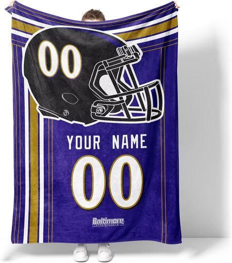 Custom Baltimore Ravens Football Fleece Blanket, Gifts for Men Women Boy