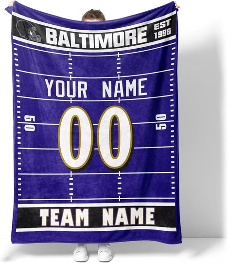 Custom Baltimore Ravens Football Fleece Blanket, Gifts for Men Women Boy