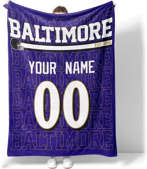 Custom Baltimore Ravens Football Fleece Blanket, Gifts for Men Women Boy