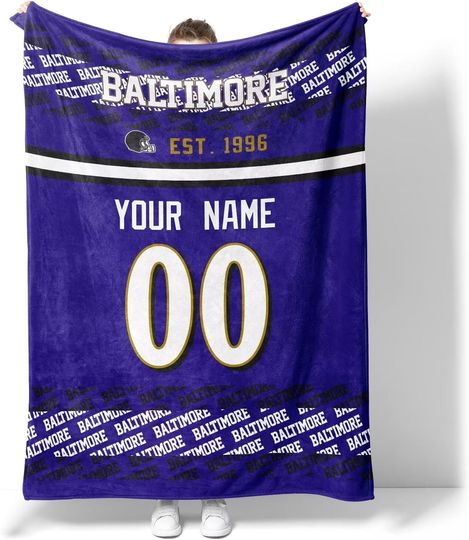 Custom Baltimore Ravens Football Fleece Blanket, Gifts for Men Women Boy