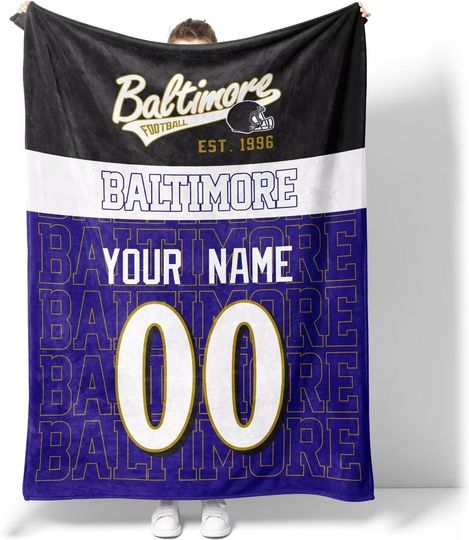 Custom Baltimore Ravens Football Fleece Blanket, Gifts for Men Women Boy