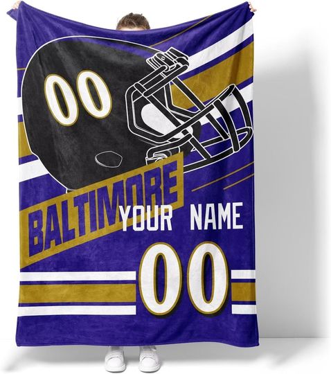 Custom Baltimore Ravens Football Fleece Blanket, Gifts for Men Women Boy
