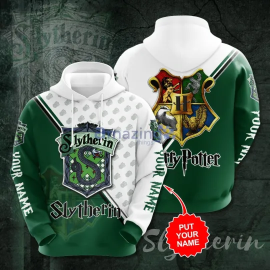 Personalized Harry Potter Slytherin House Green White 3D Hoodie