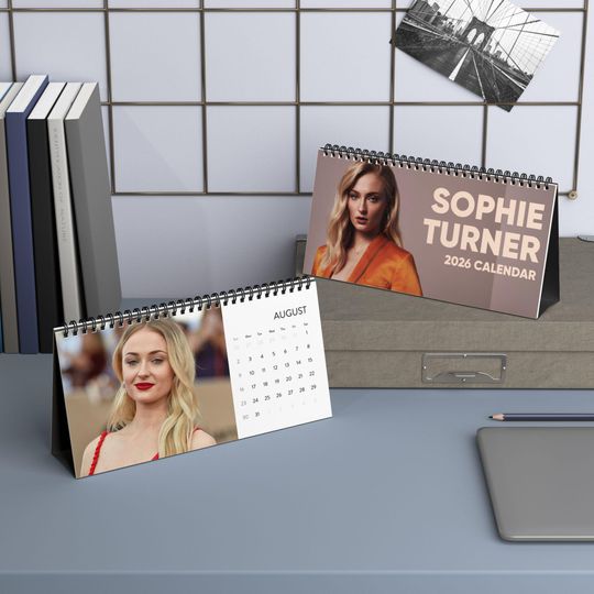 Sophie Turner Desktop Calendar (2026 grid), 2025 Desktop Calendar with Sophie Turner, Celebrity Calendar, Actor Gift, Office Desk Planner