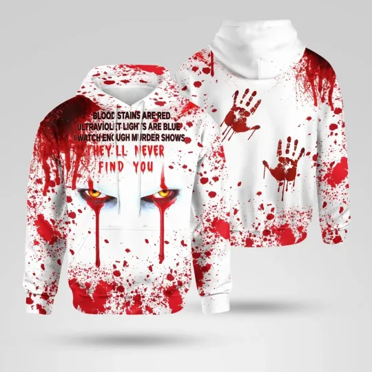 IT Pennywise Halloween Blood Stains Are Red Ultraviolet Lights Are Blue Hoodie