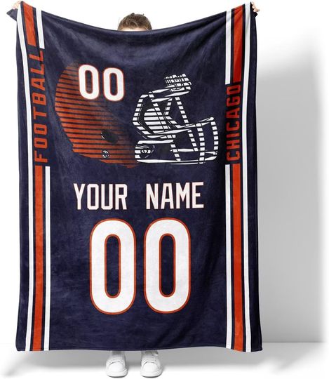 Custom Chicago Bears Football Fleece Blanket, Gifts for Men Women Boy