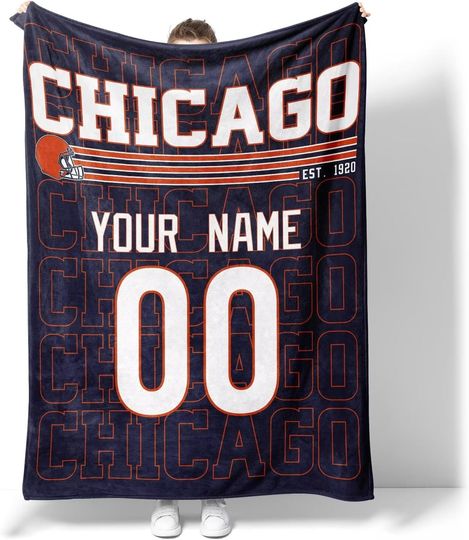 Custom Chicago Bears Football Fleece Blanket, Gifts for Men Women Boy