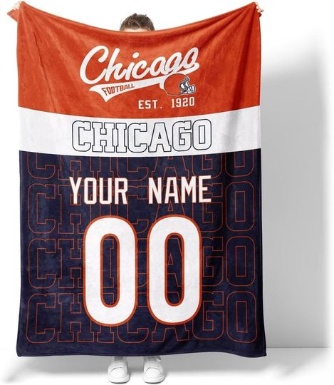 Custom Chicago Bears Football Fleece Blanket, Gifts for Men Women Boy