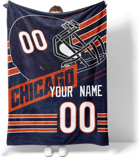 Custom Chicago Bears Football Fleece Blanket, Gifts for Men Women Boy