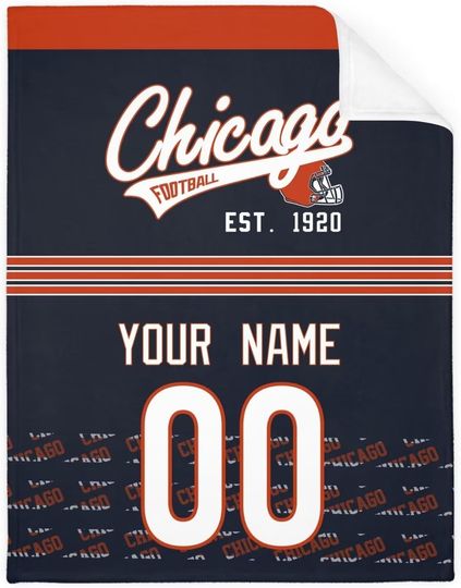 Custom Chicago Bears Football Fleece Blanket, Gifts for Men Women Boy