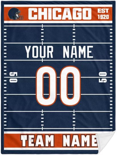 Custom Chicago Bears Football Fleece Blanket, Gifts for Men Women Boy