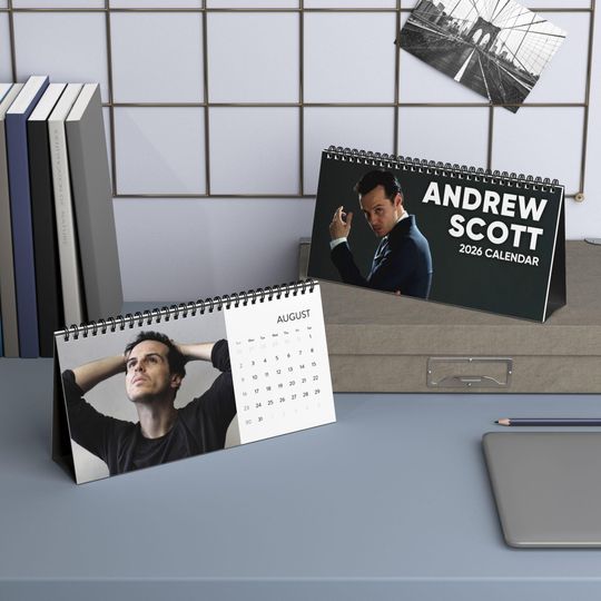 Discover Andrew Scott Desktop Calendar (2026 grid), Andrew Scott Calendar, Andrew Scott Fan gifts