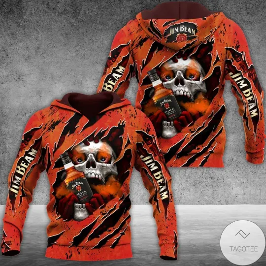 Skull Jim Beam All Over Printed 3D Hoodie Gift For Fan