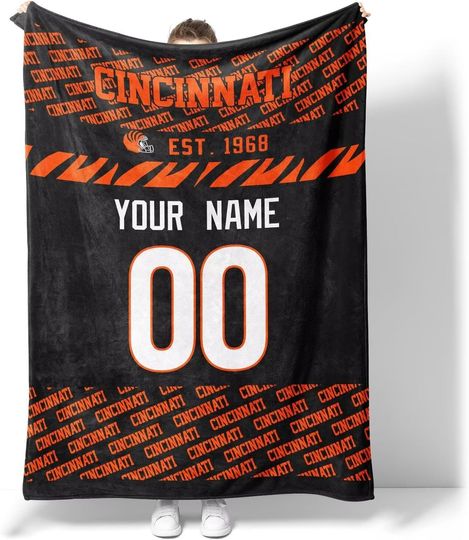 Discover ANTKING Cincinnati Throw Blanket Custom Name and Number Blanket for Men Women Boy Gifts