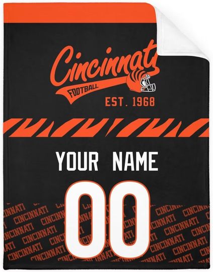 Custom Cincinnati Bengals Football Fleece Blanket, Gifts for Men Women Boy