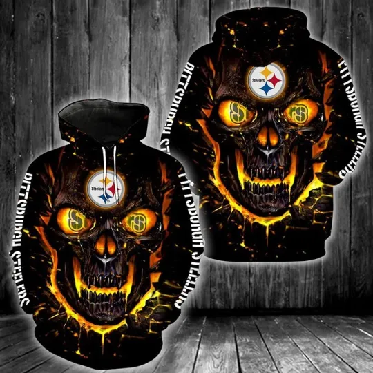 Discover Pittsburgh Skull Fire Steeler All Over Printed 3D Hoodie