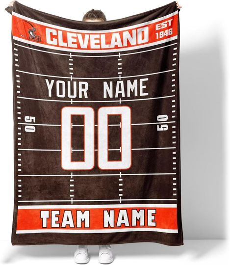 Custom Cleveland Browns Football Fleece Blanket, Gifts for Men Women Boy
