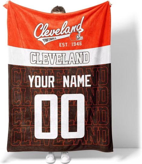 Custom Cleveland Browns Football Fleece Blanket, Gifts for Men Women Boy